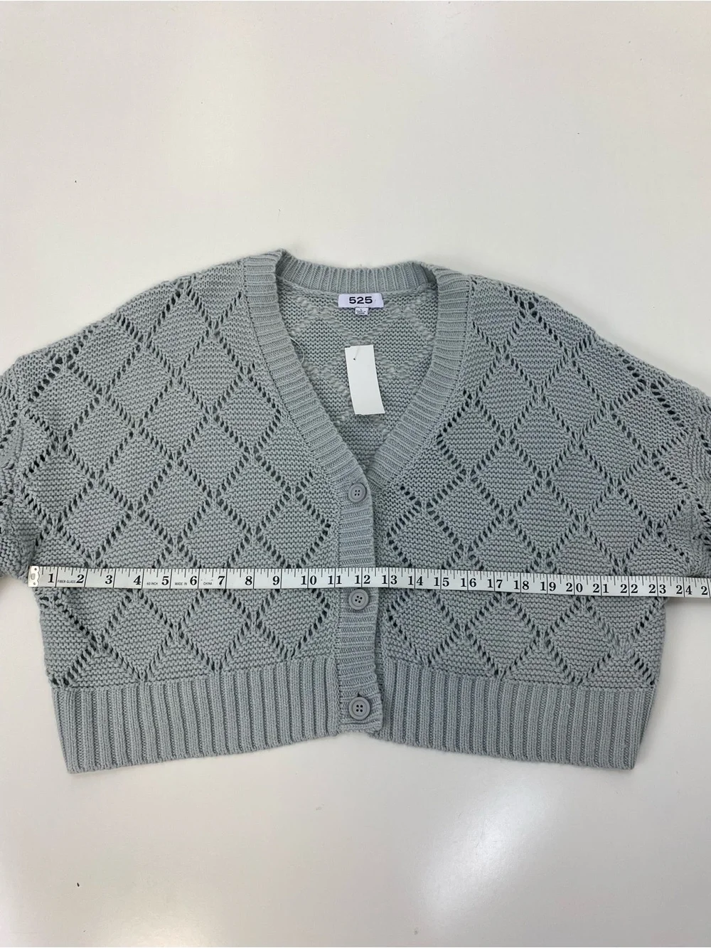 525 America Open-Knit Cropped Cardigan in Light Gray